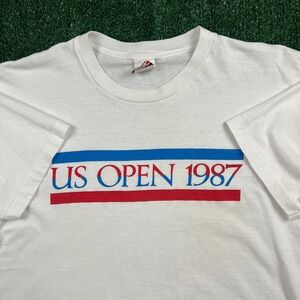 VTG Signal US Open 1987 T-Shirt Mens XL White 100% Cotton Made in USA Tennis 80s